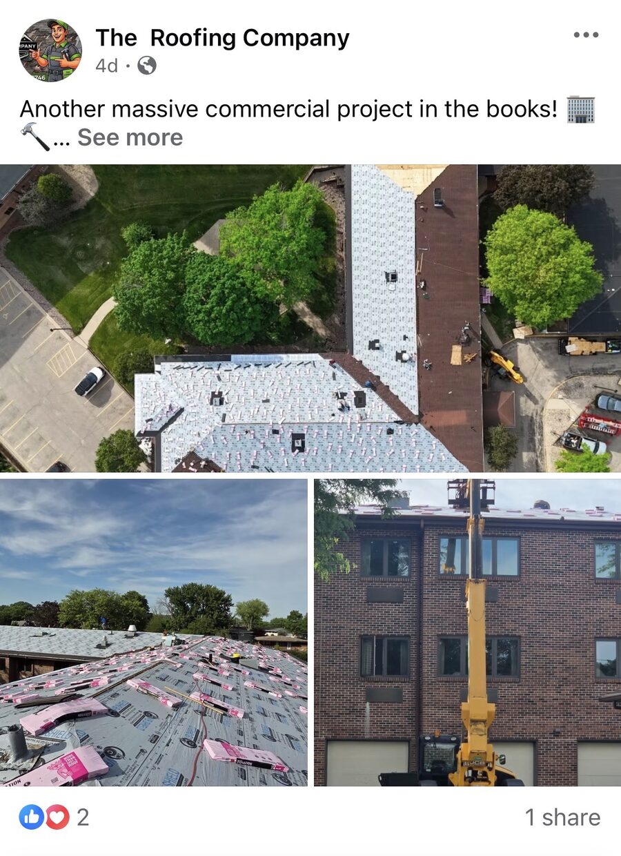 Roofing company completed commercial project post